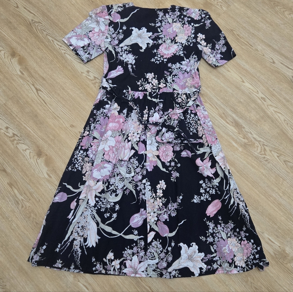 Vintage Floral Black and Pink Women's Dress - Picture 2 of 7